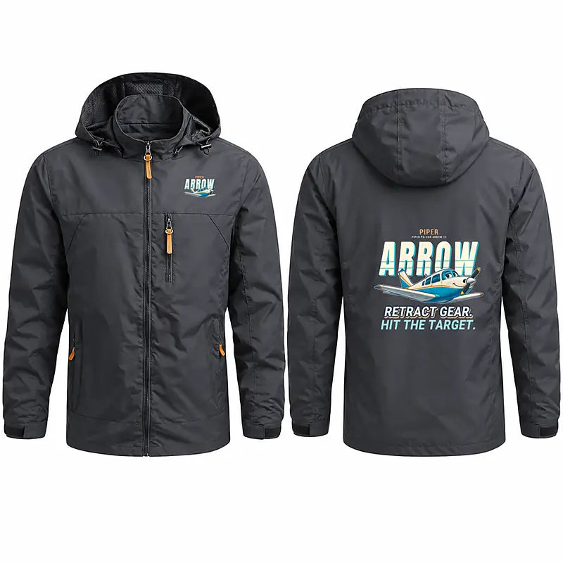 Piper PA-28R Arrow III Stylish Jackets - Hooded Windbreaker - Cartoon - Charcoal