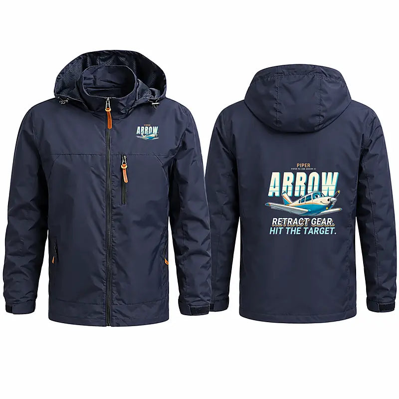 Piper PA-28R Arrow III Stylish Jackets - Hooded Windbreaker - Cartoon - Navy Blue