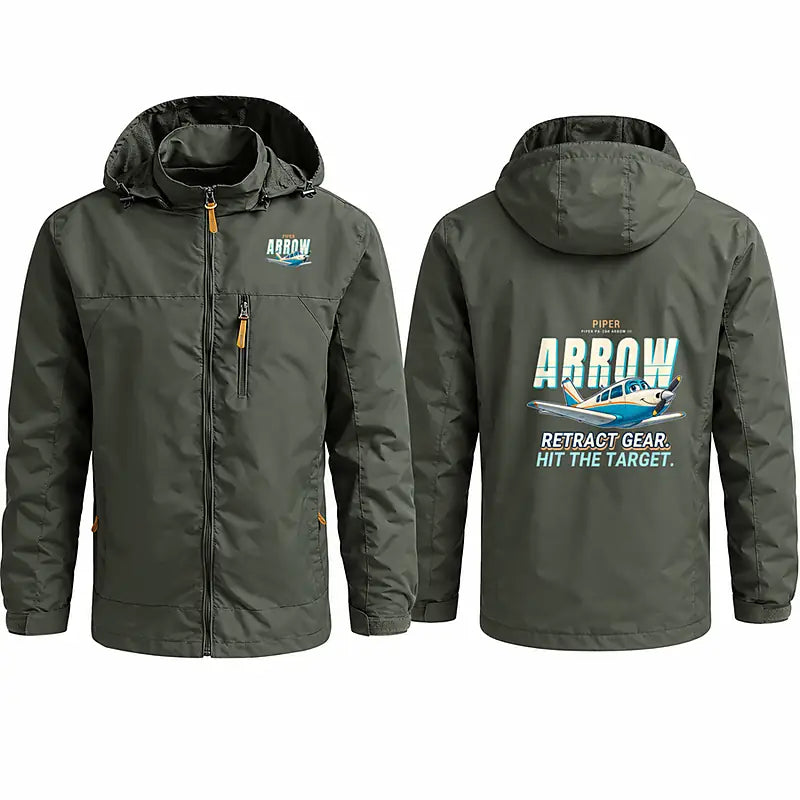Piper PA-28R Arrow III Stylish Jackets - Hooded Windbreaker - Cartoon - Olive Green