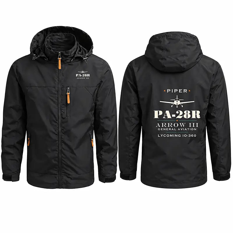 Piper PA-28R Arrow III Stylish Jackets - Hooded Windbreaker - Heritage - Black