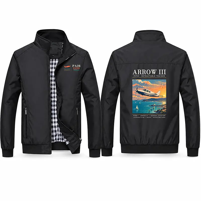 Piper PA-28R Arrow III Stylish Jackets - Stand Collar - Poster - Black