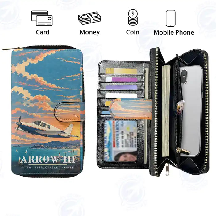 Piper PA-28R Arrow III Leather Wallets - Zip Long Wallet - 3D