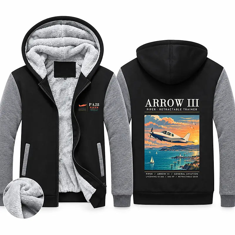 Piper PA-28R Arrow III Zipped Sweatshirts - Poster - Black & Gray