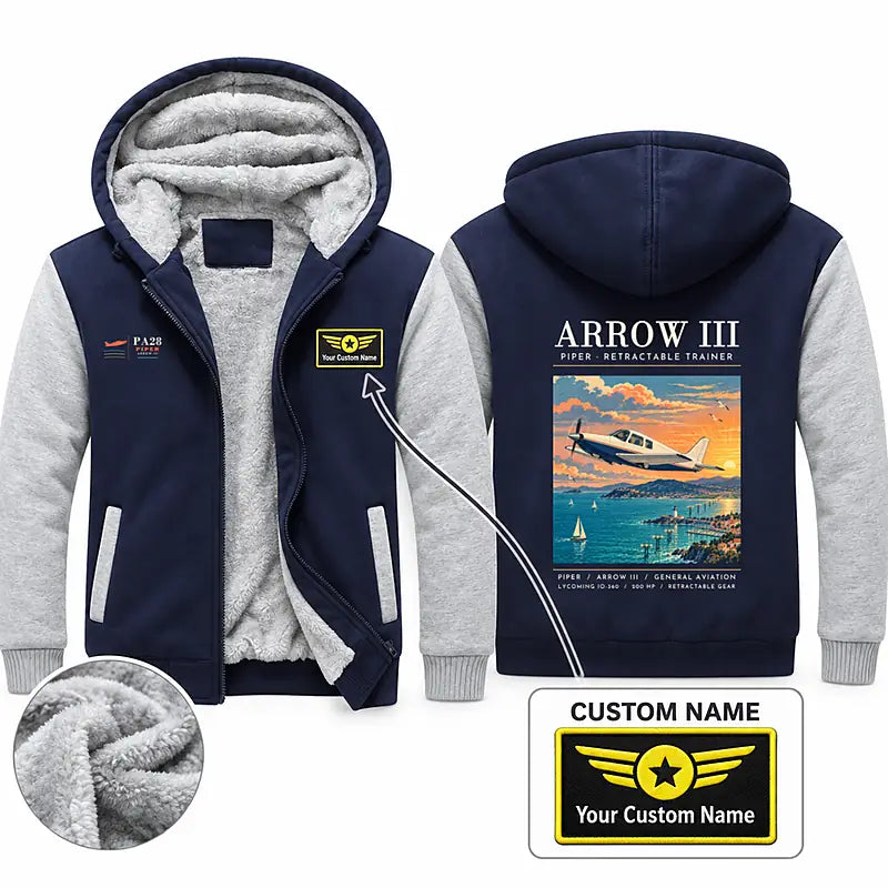 Piper PA-28R Arrow III Zipped Sweatshirts - Poster + Name - Navy & Gray