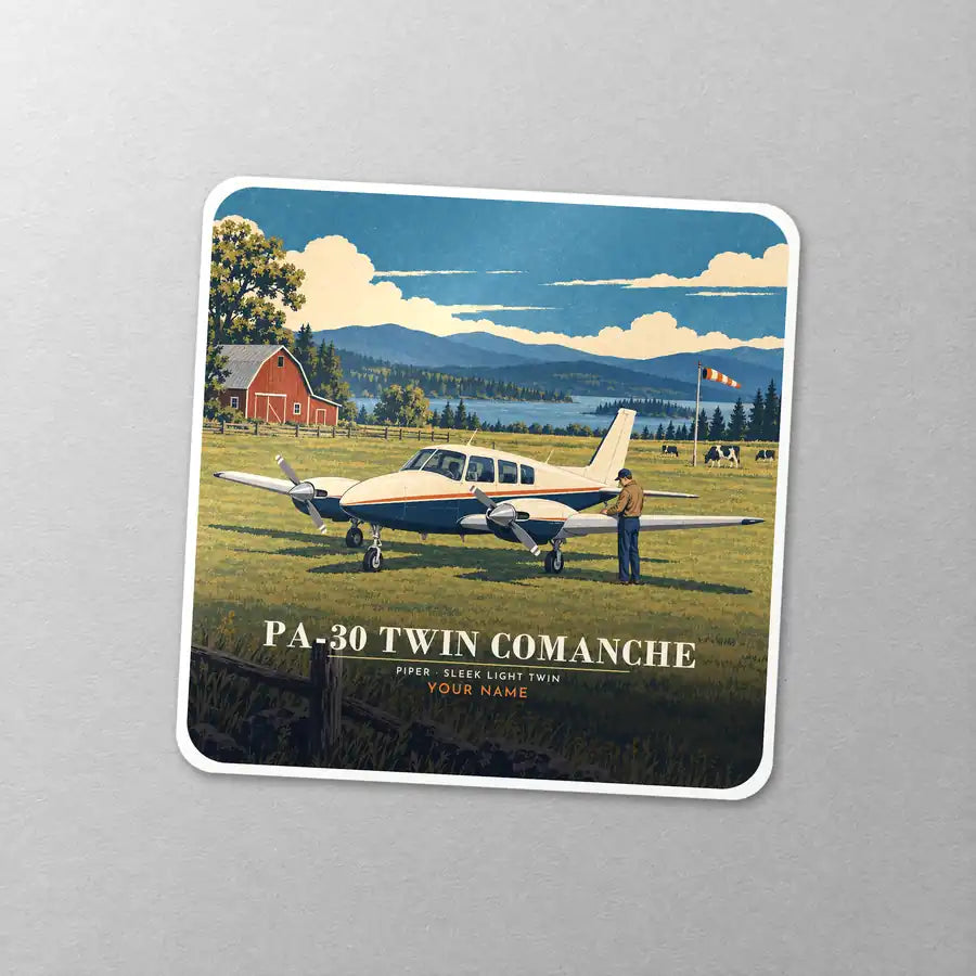Piper PA-30 Twin Comanche - 3D + Name - Square Sticker - Close-up