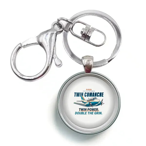 Piper PA-30 Twin Comanche - Cartoon - Circle Key Chain - White