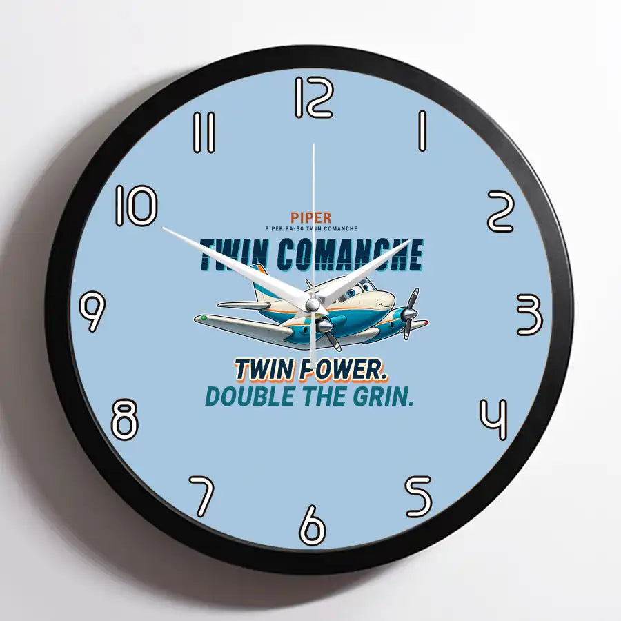 Piper PA-30 Twin Comanche - Cartoon - Framed - Light Blue