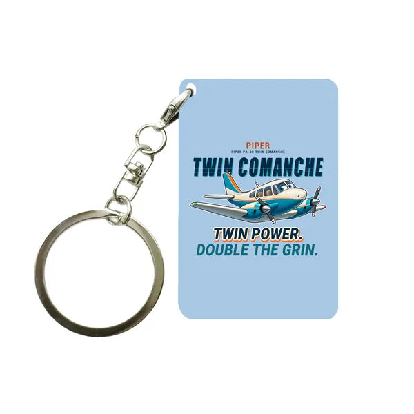 Piper PA-30 Twin Comanche - Cartoon - Key Chain - Light Blue