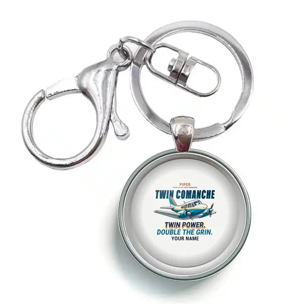 Piper PA-30 Twin Comanche - Cartoon + Name - Circle Key Chain - White