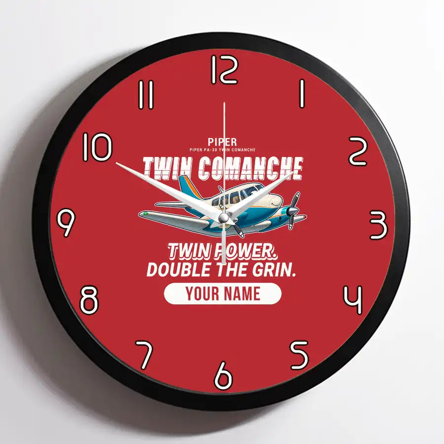 Piper PA-30 Twin Comanche - Cartoon + Name - Framed - Red