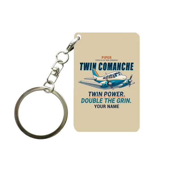 Piper PA-30 Twin Comanche - Cartoon + Name - Key Chain - Beige
