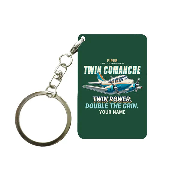 Piper PA-30 Twin Comanche - Cartoon + Name - Key Chain - Dark Green