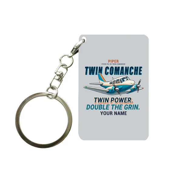 Piper PA-30 Twin Comanche - Cartoon + Name - Key Chain - Light Gray
