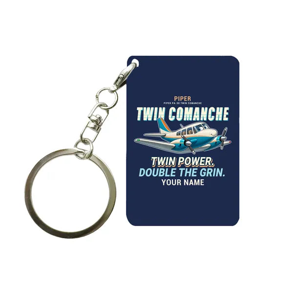 Piper PA-30 Twin Comanche - Cartoon + Name - Key Chain - Navy Blue