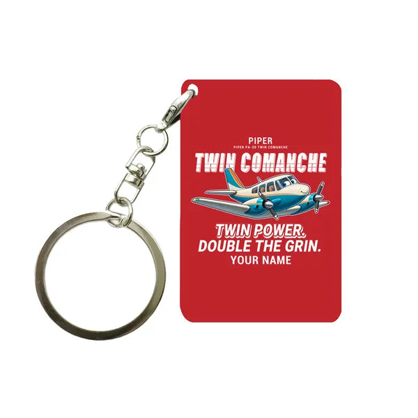Piper PA-30 Twin Comanche - Cartoon + Name - Key Chain - Red