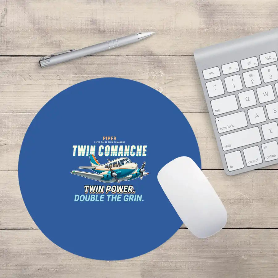 Piper PA-30 Twin Comanche - Cartoon - Round Mouse Pad - Blue