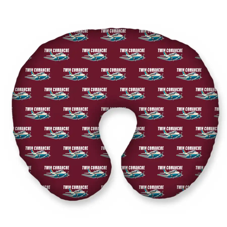 Piper PA-30 Twin Comanche - Cartoon Seamless - Travel Pillow - Burgundy
