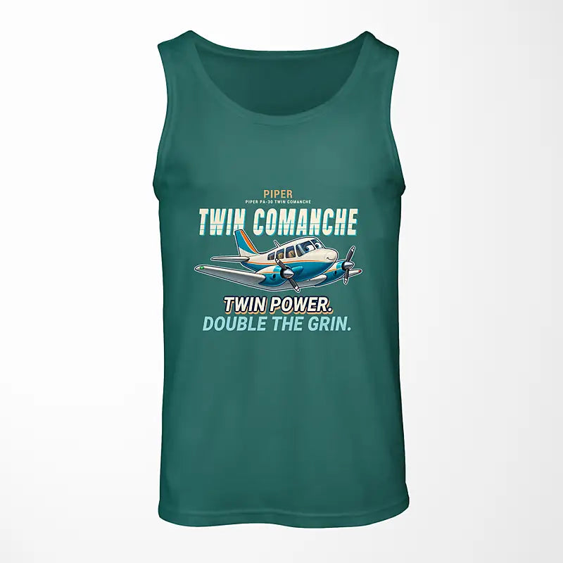 Piper PA-30 Twin Comanche - Cartoon - Tank Top - Green