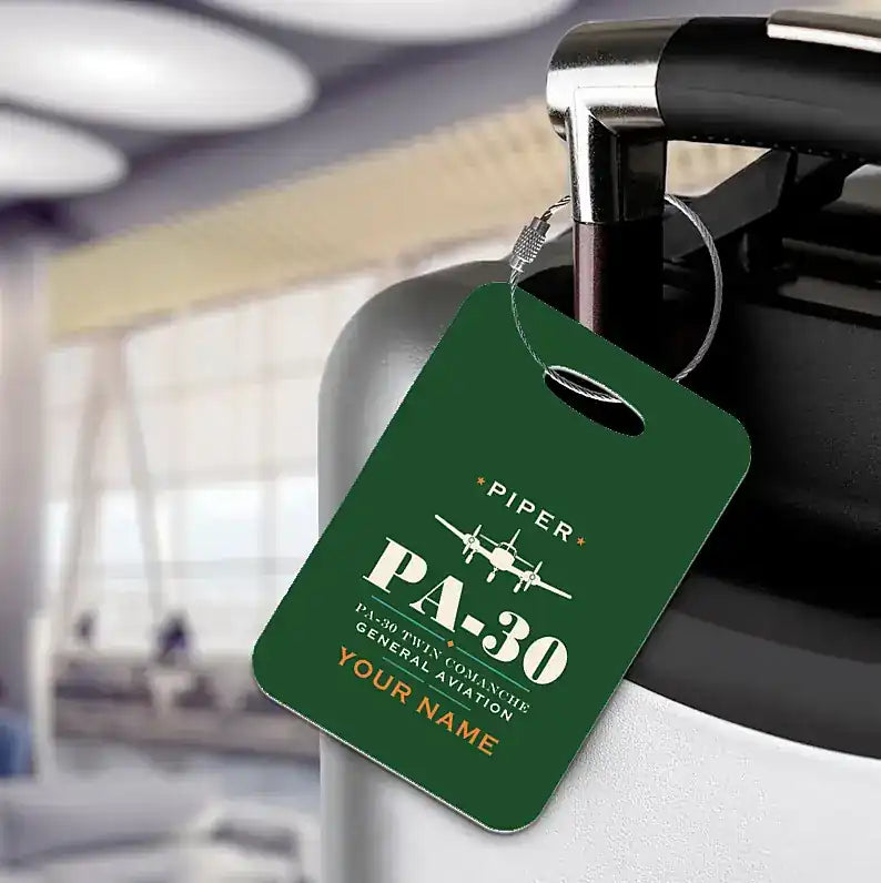 Piper PA-30 Twin Comanche - Heritage + Name - Luggage Tag - Dark Green