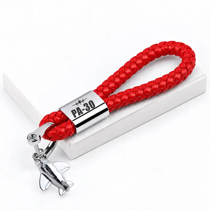 Piper PA-30 Twin Comanche - Leather Key Chain - Braided Leather - Heritage - Red