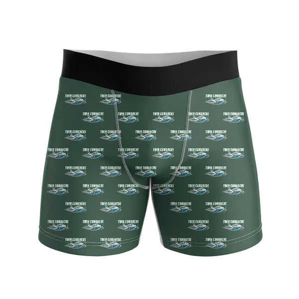 Piper PA-30 Twin Comanche - Men Boxers - Cartoon Pattern - Dark Green