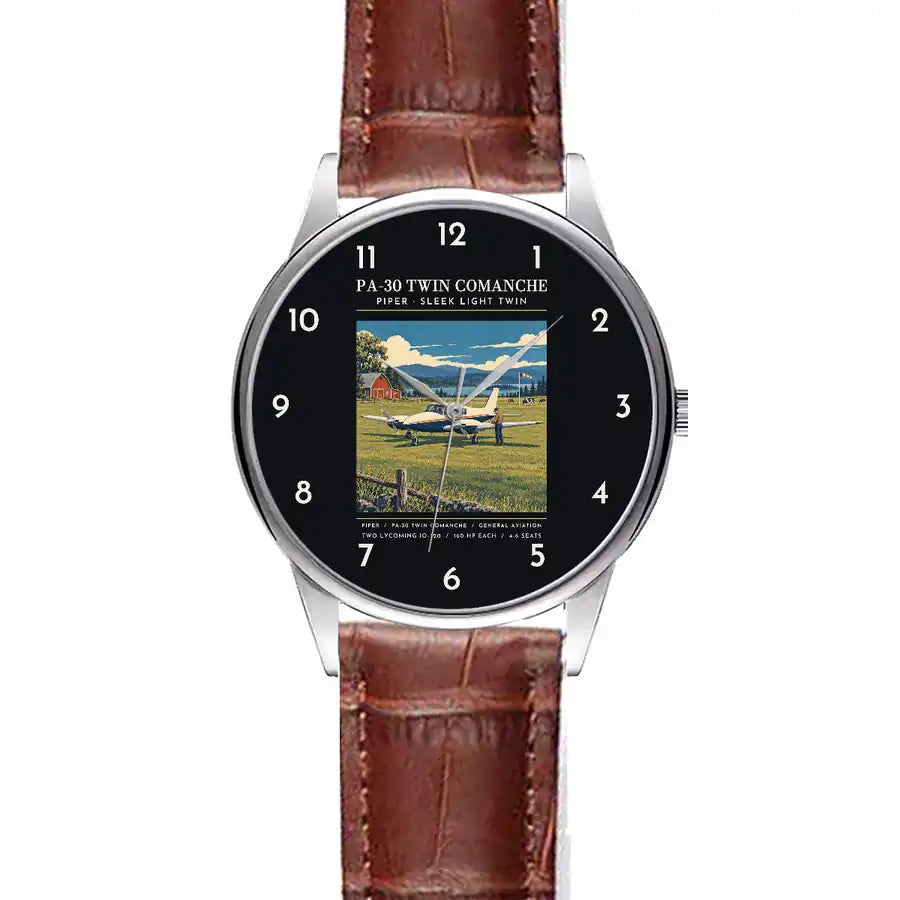 Piper PA-30 Twin Comanche - Poster - Leather Strap - Striped Brown Leather Strap