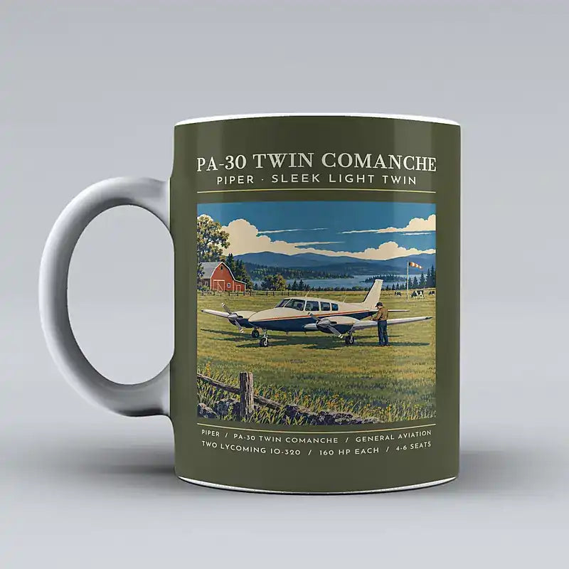 Piper PA-30 Twin Comanche - Poster - Mug - Green Army