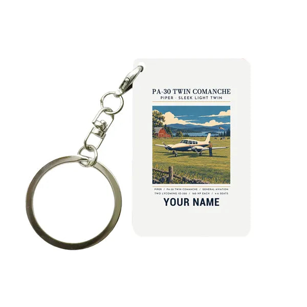 Piper PA-30 Twin Comanche - Poster + Name - Key Chain - White