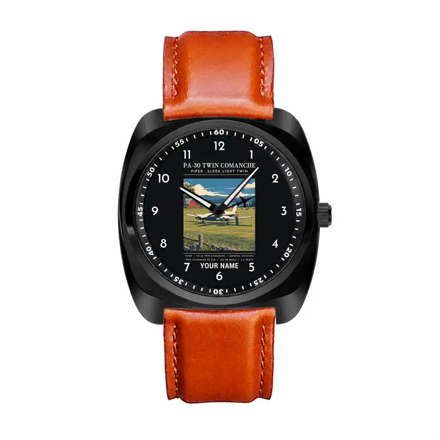 Piper PA-30 Twin Comanche - Poster + Name - Luxury Cushion - Black and Light Brown Strap