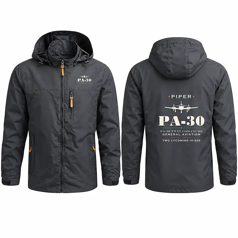 Piper PA-30 Twin Comanche Stylish Jackets - Hooded Windbreaker - Heritage - Charcoal