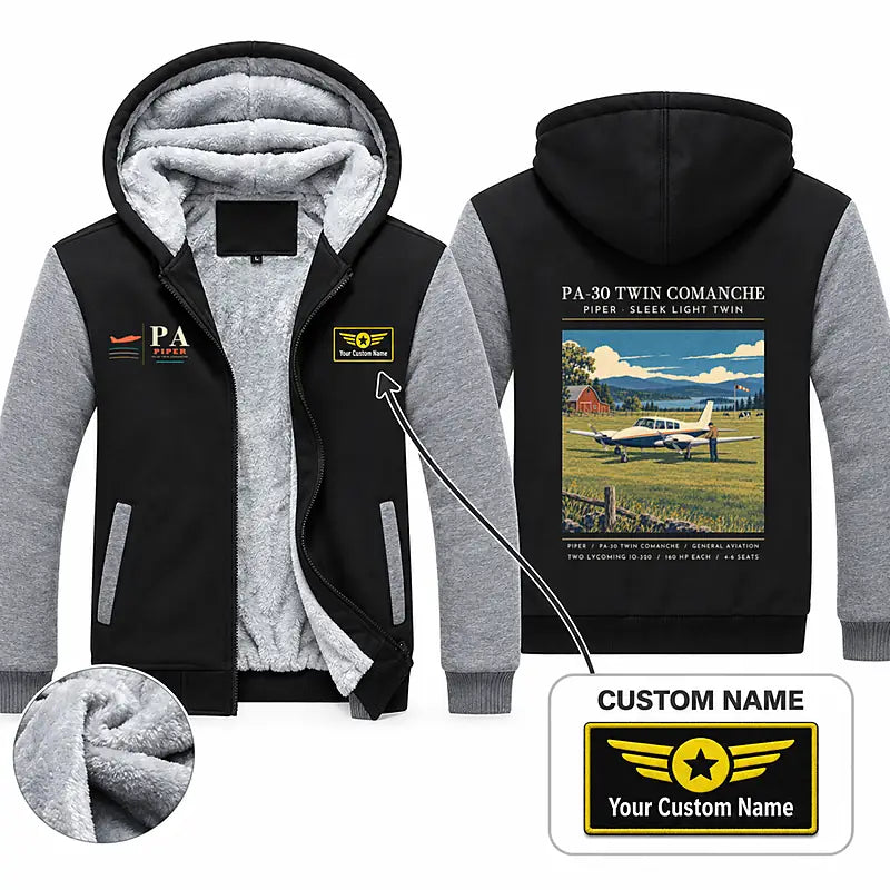 Piper PA-30 Twin Comanche Zipped Sweatshirts - Poster + Name - Black & Gray