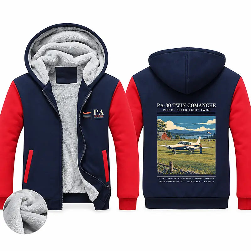 Piper PA-30 Twin Comanche Zipped Sweatshirts - Poster - Navy & Red