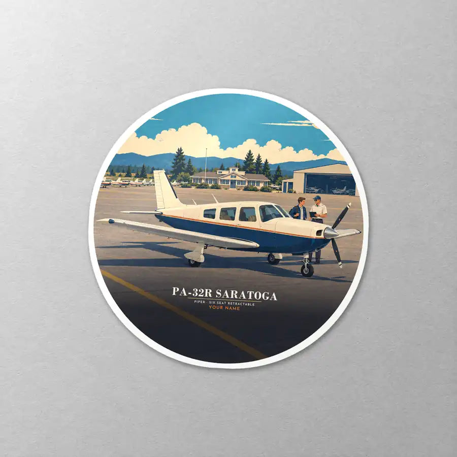 Piper PA-32R Saratoga - 3D + Name - Circle Sticker - Close-up