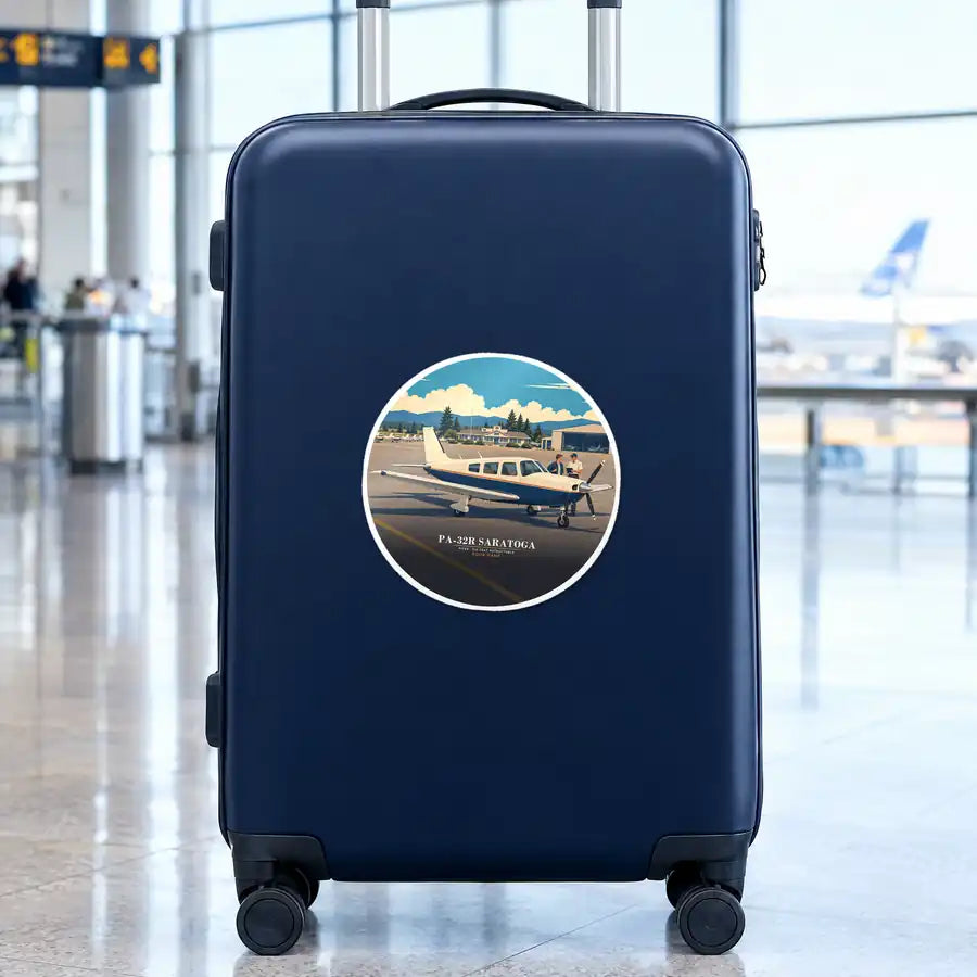 Piper PA-32R Saratoga - 3D + Name - Circle Sticker - Suitcase