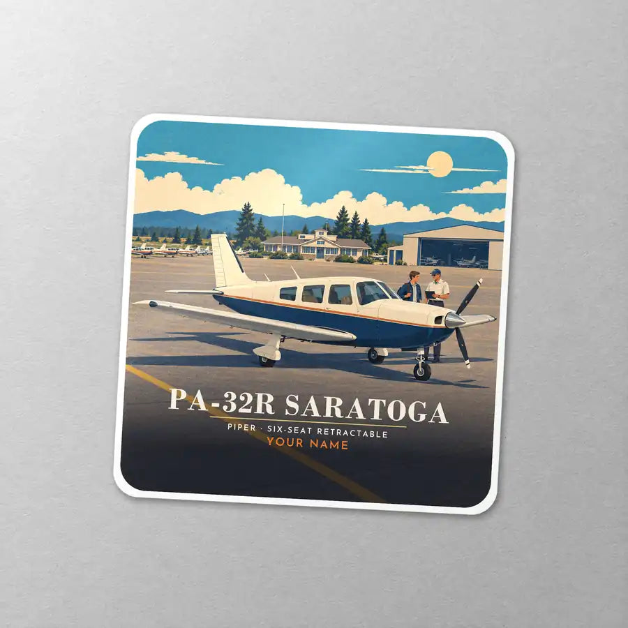 Piper PA-32R Saratoga - 3D + Name - Square Sticker - Close-up