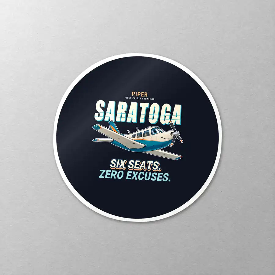 Piper PA-32R Saratoga - Cartoon - Circle Sticker - Close-up