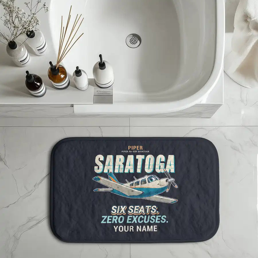 Piper PA-32R Saratoga - Cartoon + Name - Bath Mat