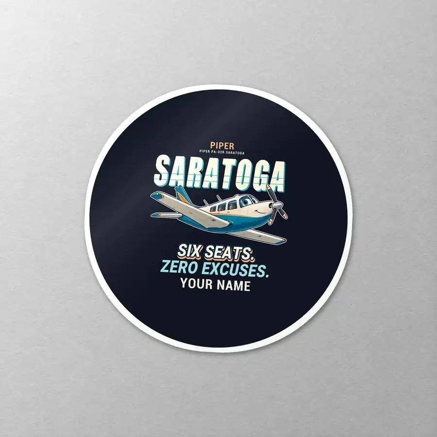 Piper PA-32R Saratoga - Cartoon + Name - Circle Sticker - Close-up