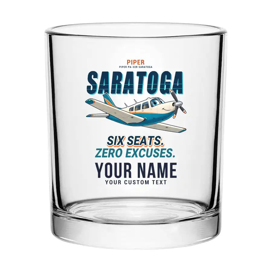 Piper PA-32R Saratoga - Cartoon + Name - Special Whiskey Glass