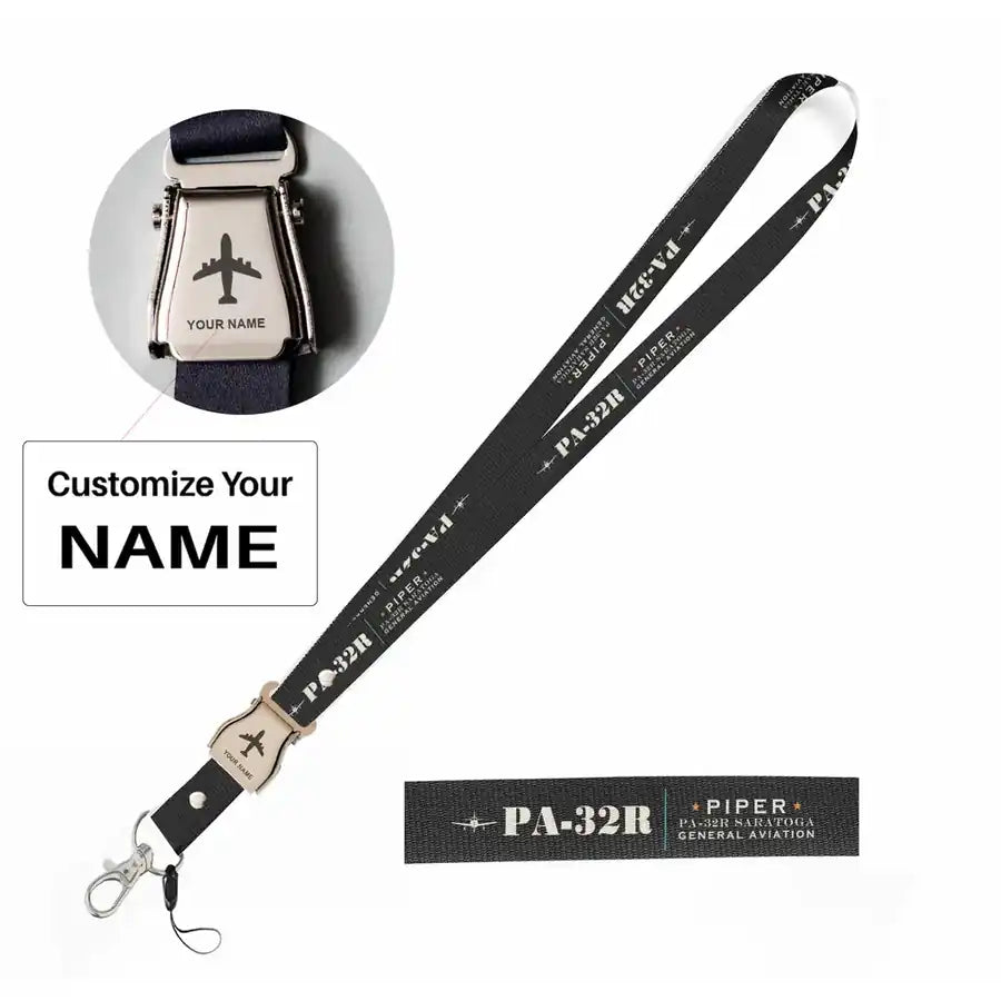 Piper PA-32R Saratoga Lanyard & ID Holders seat belt lanyard - Heritage - Black with name