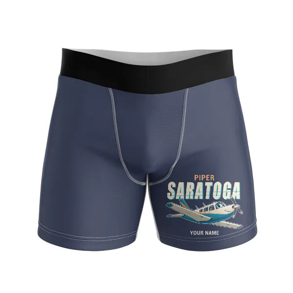 Piper PA-32R Saratoga - Men Boxers - Cartoon + Name - Navy Blue