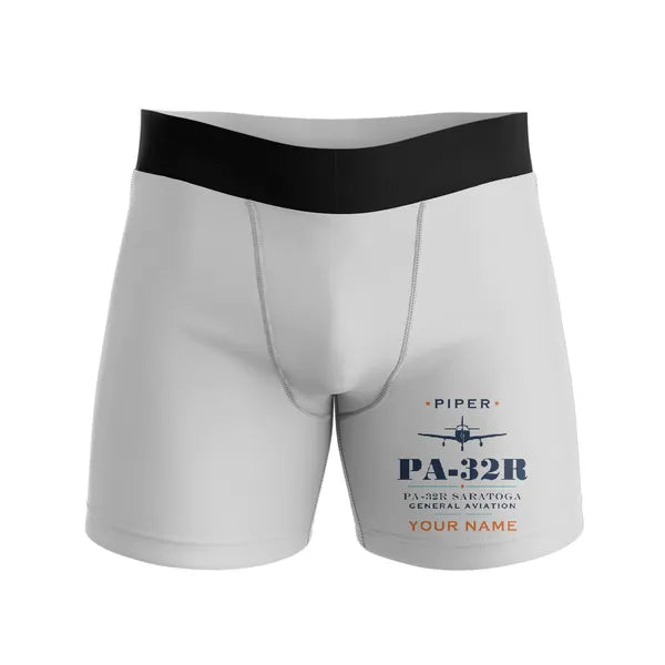Piper PA-32R Saratoga - Men Boxers - Heritage + Name - Light Gray