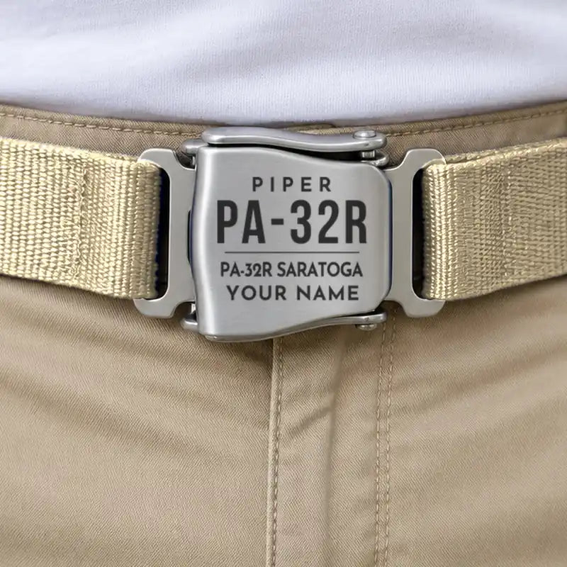 Piper PA-32R Saratoga - Seat Belt - Tag + Name - Beige