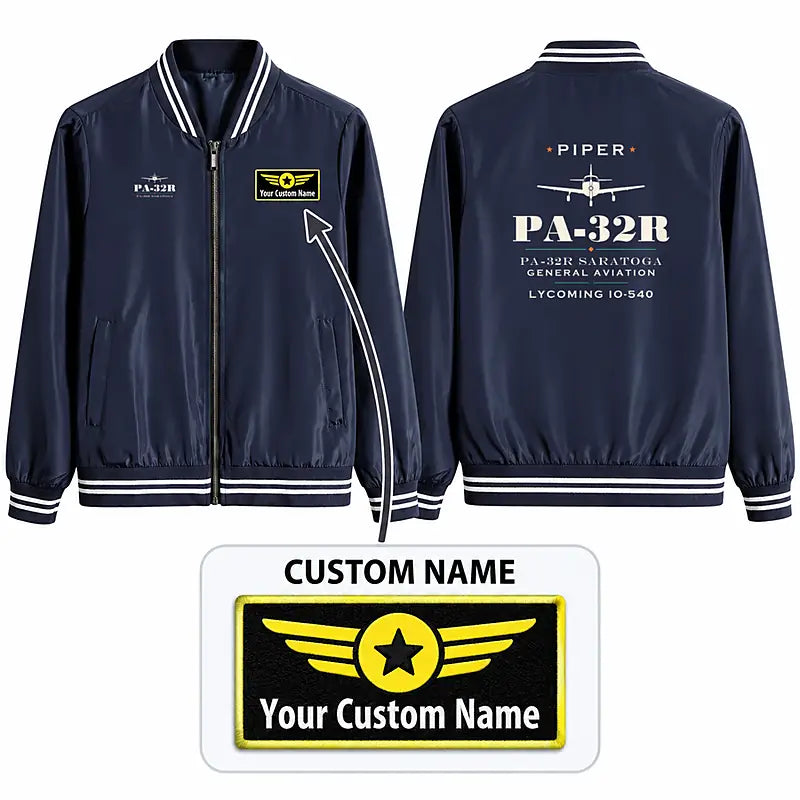 Piper PA-32R Saratoga Stylish Jackets - Baseball Collar - Heritage + Name - Navy Blue