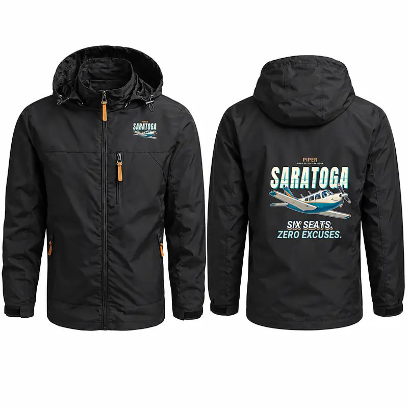 Piper PA-32R Saratoga Stylish Jackets - Hooded Windbreaker - Cartoon - Black
