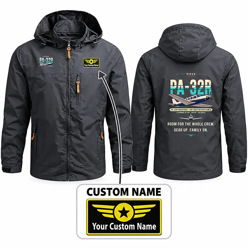Piper PA-32R Saratoga Stylish Jackets - Hooded Windbreaker - Original + Name - Charcoal