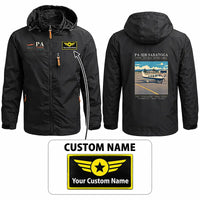Thumbnail for Piper PA-32R Saratoga Stylish Jackets - Hooded Windbreaker - Poster + Name - Black