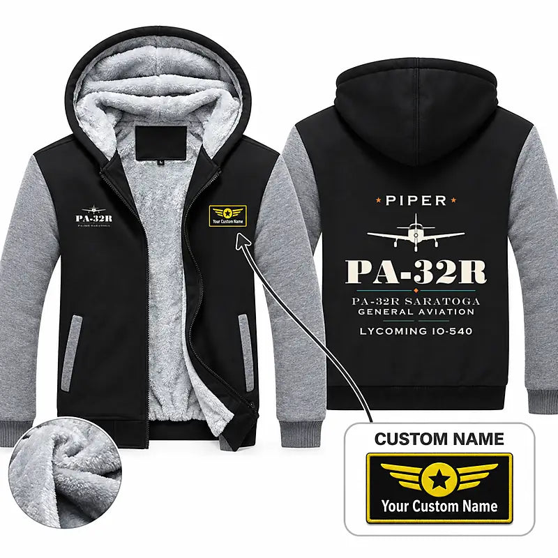 Piper PA-32R Saratoga Zipped Sweatshirts - Heritage + Name - Black & Gray