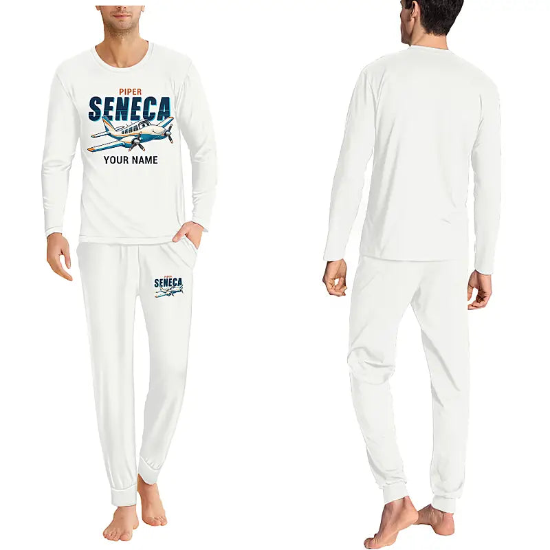 Piper PA-34-220T Seneca V - Men Pajamas - Cartoon Chest + Name - White