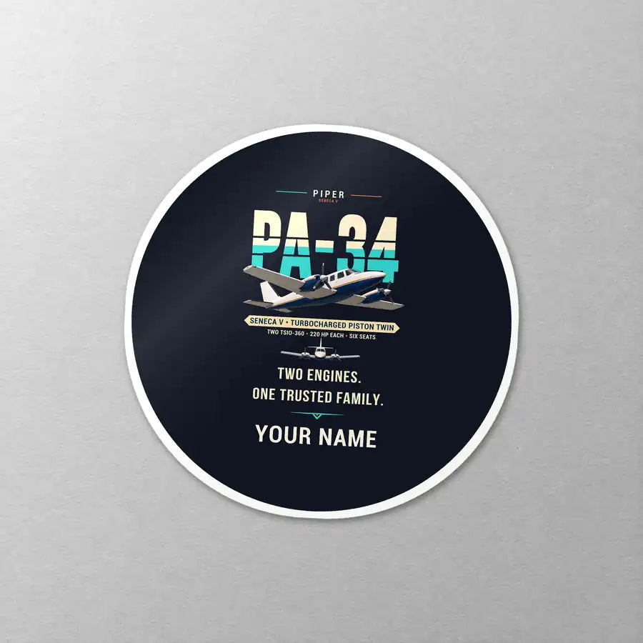 Piper PA-34-220T Seneca V - Original + Name - Circle Sticker - Close-up